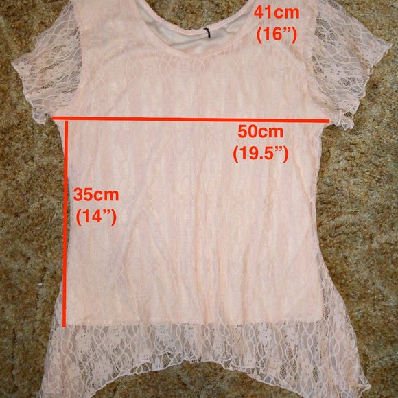 4/$20 | Pink Lace Blouse Top with asymmetrical hem - Picture 2 of 6